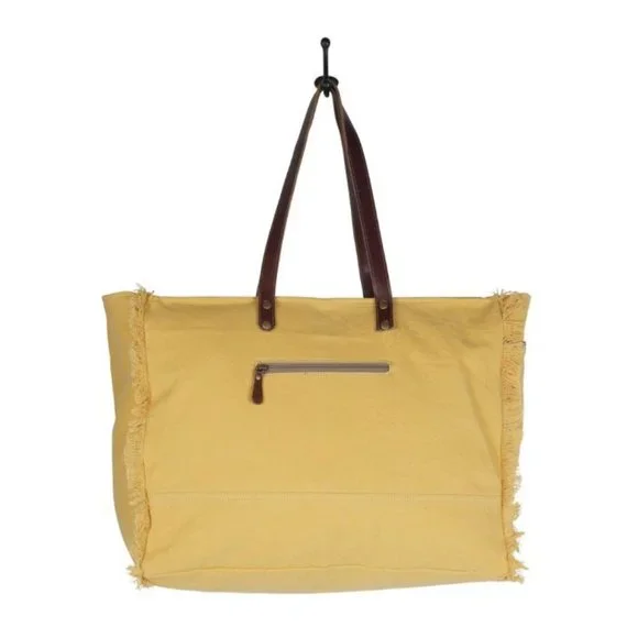 Myra Bag Handmade Suramya Weekender Tote Bag Upcycled Canvas & Cowhide L… - Picture 7 of 10